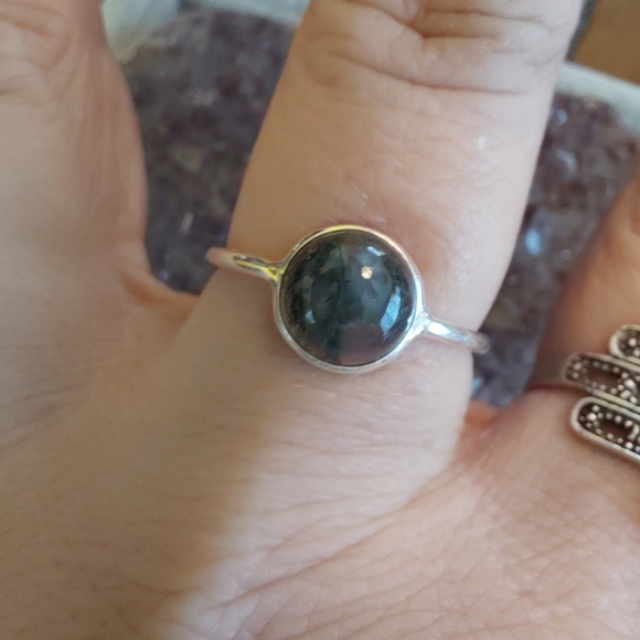 Dainty Moss Agate Silver Ring - Picture 2 of 10